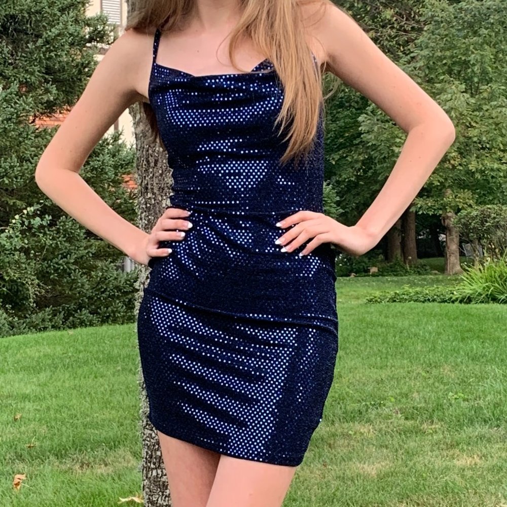 Navy Blue Sequence Mini Dress